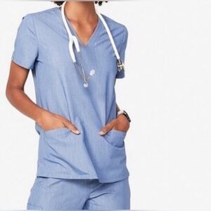 NWT Figs Casma Three-Pocket Scrub Top in Heather Indigo Denim Size XS